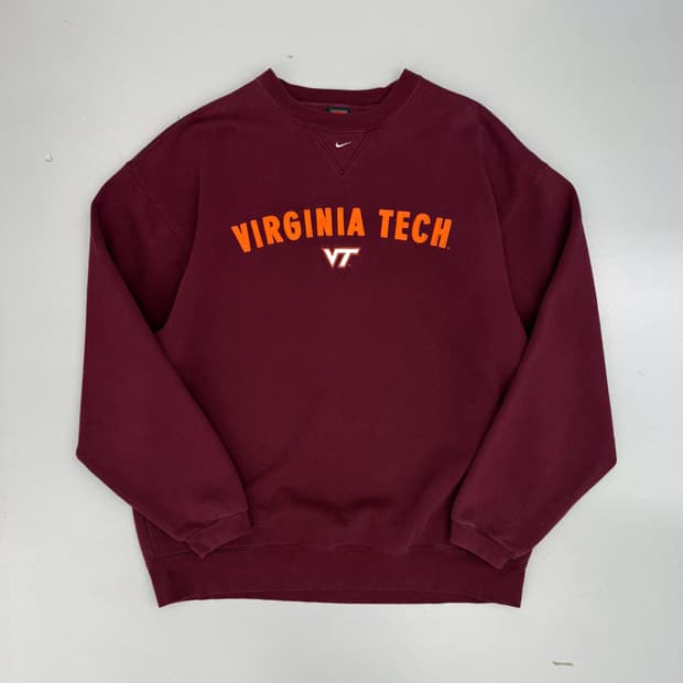 나이키 90‘s 오버사이즈 버지니아 테크 버건디 스웻 셔츠 