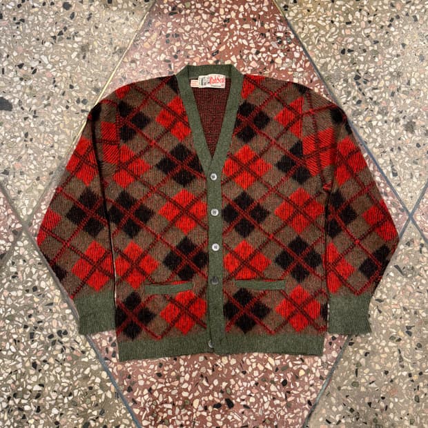 60s 아가일패턴 모헤어 가디건 (M)