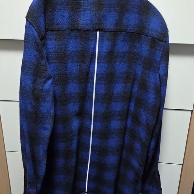 빈티지 스트릿 백 지퍼 블루 체크 셔츠 자켓 L