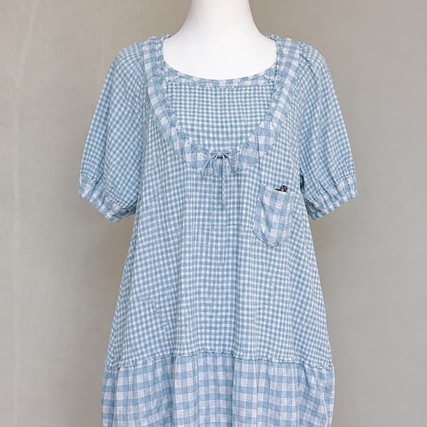 Tsumori Chisato 츠모리 치사토 베이비블루 깅엄 벌룬 원피스
