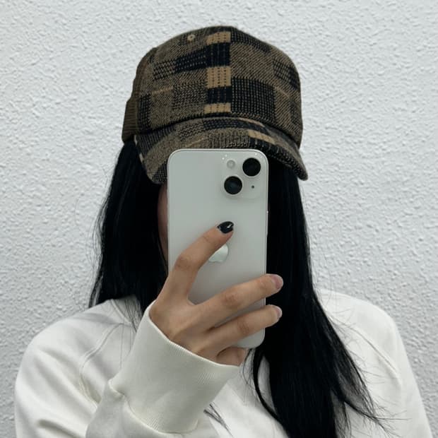 본더치 브라운 타탄체크 울 볼캡