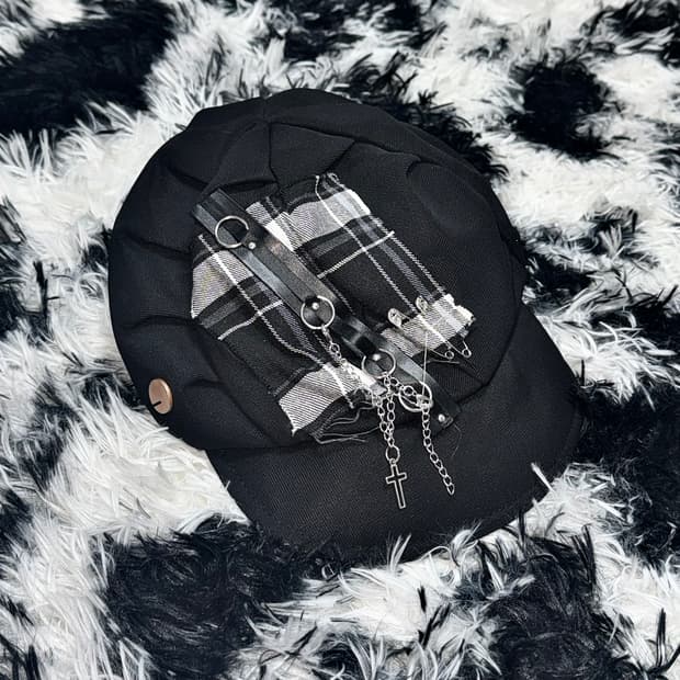 VINTAGE 빈티지 펑크 십자가 체인 블랙 햇 모자