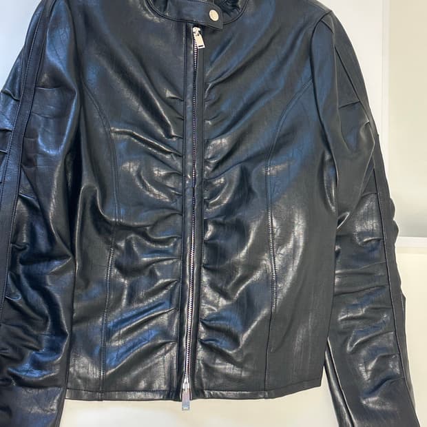 나체 NACHE SHIRRING LEATHER JACKET BLACK