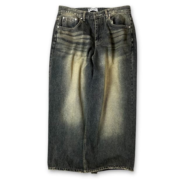 (30) ROFL 흑청 샌드 워싱 와이드 데님 팬츠 L