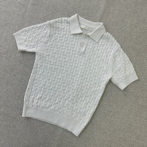 L 미나브 케이블 펀칭 카라 니트 0416D