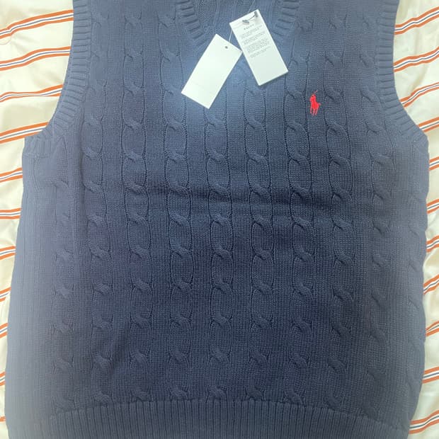 폴로 케이블 조끼 니트 네이비 m