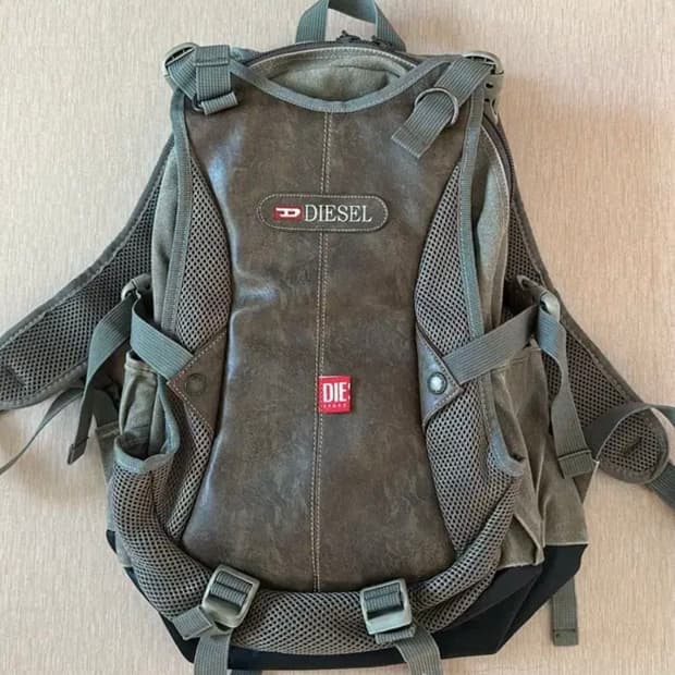 디젤 d로고 빈티지 캔버스 레더 백팩 20L