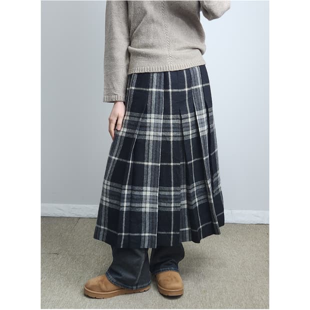 플리츠 체크 울스커트