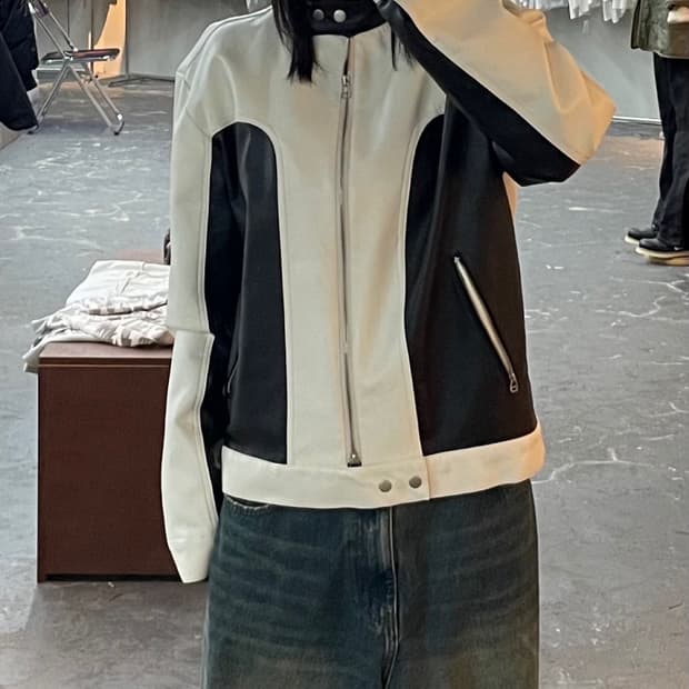 빈티지 hender 투톤 레더 자켓 H1445