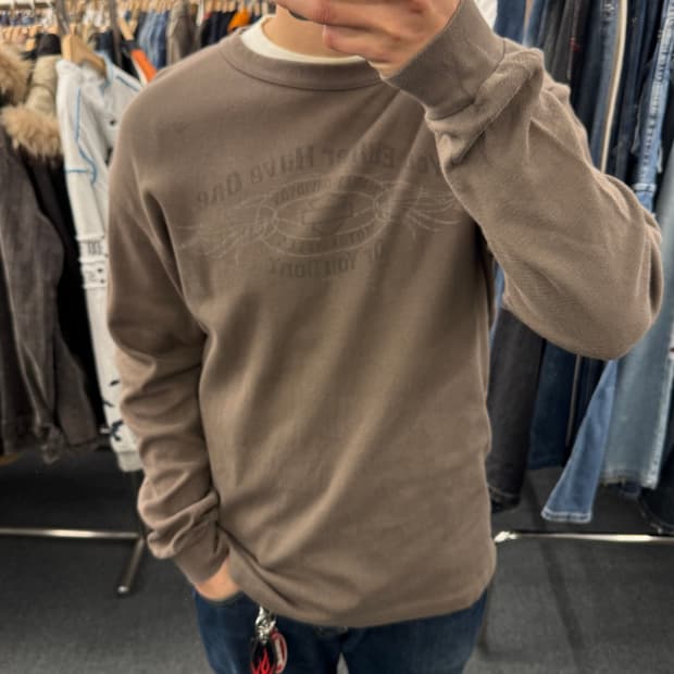 XL)할리데이비슨 빈티지 프린팅 브라운 니트 롱슬리브