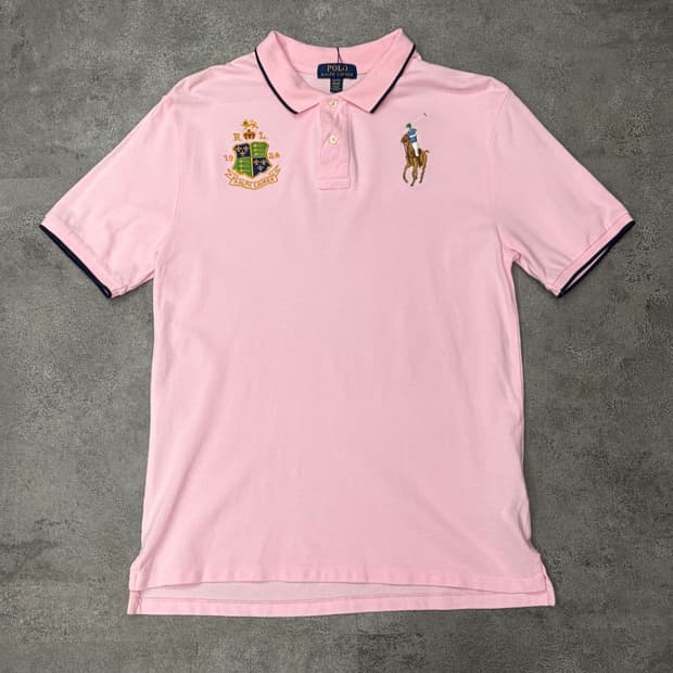 폴로 랄프로렌 빅포니 크레스트 로고 핑크색 반팔 카라티