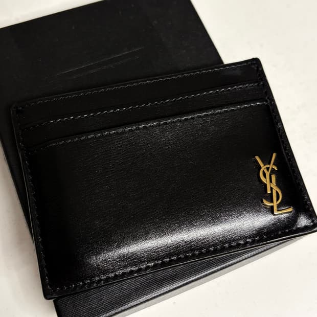 생로랑 카드홀더 지갑 블랙 금장 