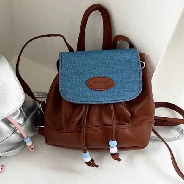 *무료배송* 빈티지 가죽 데님 미니 백팩