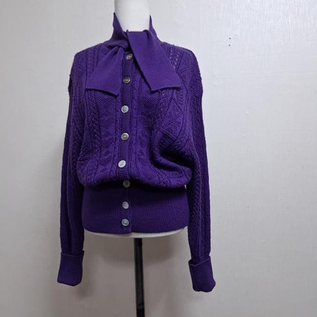 일본빈티지 PERRY ELLIS 진보라색 100%순모 울니트 리본카라 6