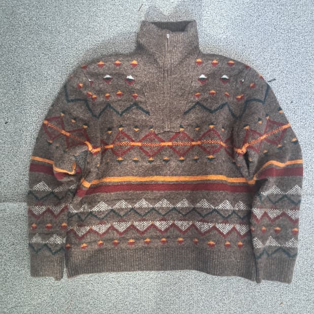 빈티지 반집업 울스웨터