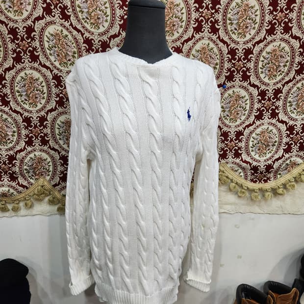 폴로 랄프로렌 화이트 꽈배기 코튼 니트

