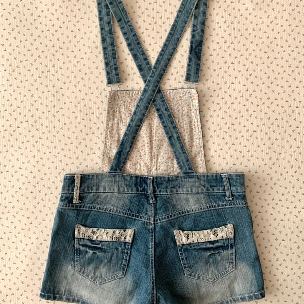 잔꽃 레이스 멜빵 반바지