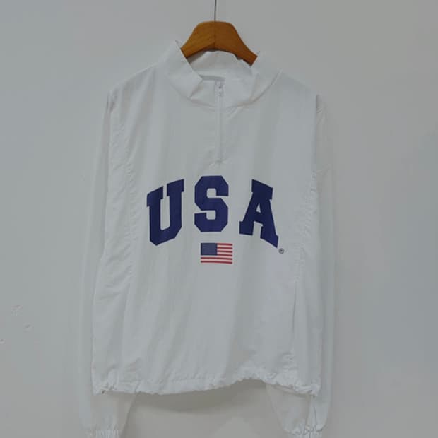Unveiling USA 반집업 아노락 바람막이 화이트
