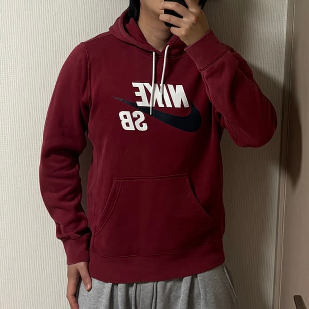 정품 나이키 SB 빅로고 버건디 레드 기모 후드티