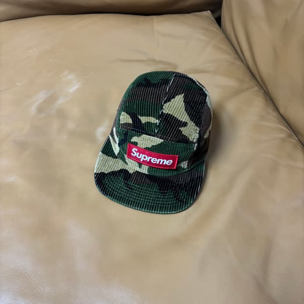 슈프림 캠프캡 모자 박스로고 코듀로이 우드랜드 카모