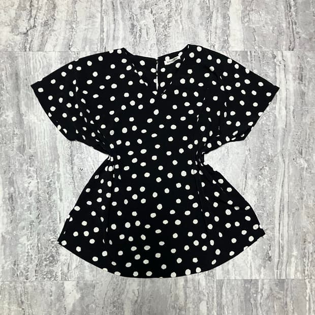 일본빈티지 Souseisha 하구미모리걸 할메카지 도트땡땡이 브이넥티셔츠