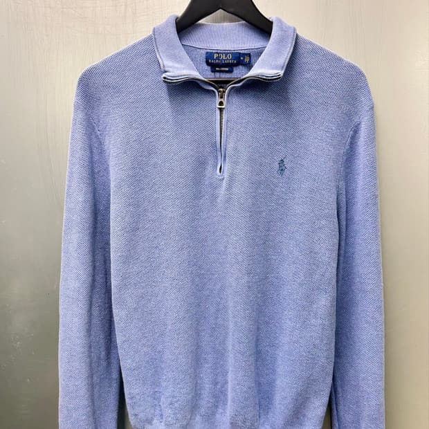 Polo 폴로 랄프로렌 라이트블루 색상 피마 코튼 하프 집업 스웨터