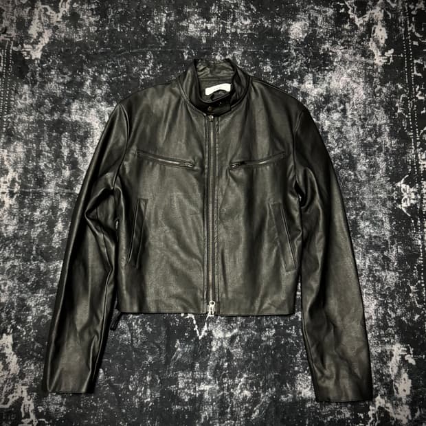 Lace Detail Two-Way Leather Jacket