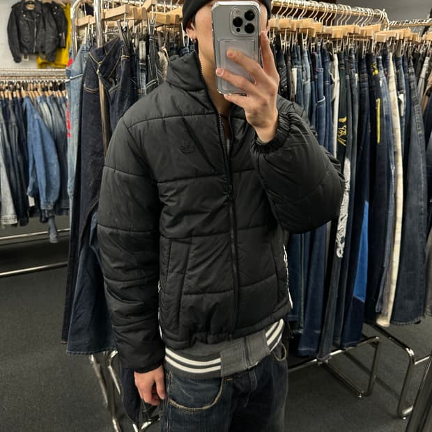 S) 아디다스 파이어버드 로고 블랙 다운 패딩