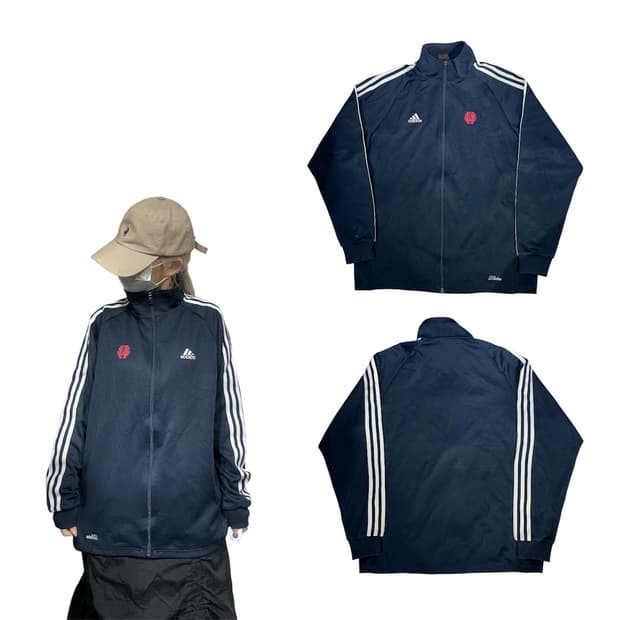 아디다스 네이비 화이트 삼선 트랙탑 져지 L