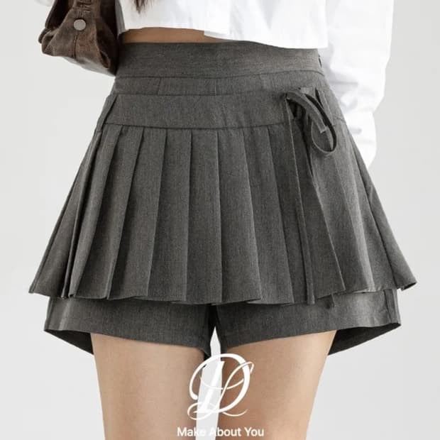 당당걸 리치무드 페스토 드림 레이어드 플리츠 스커트 (그레이/블랙)