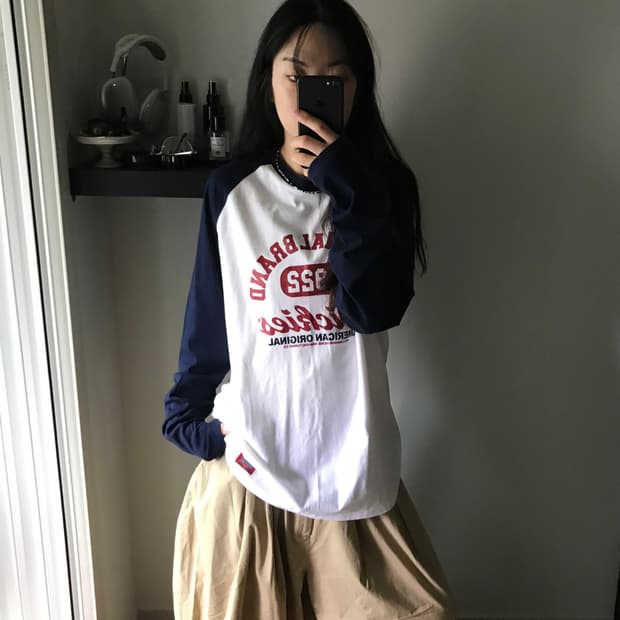 디키즈 중앙 프린팅 네이비 나그랑 긴팔 슬리브티