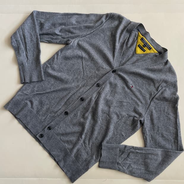 타미힐피거 플래그 로고 V넥 가디건 L