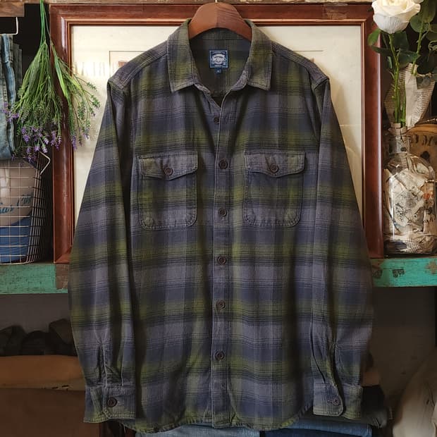 90s 아메리칸 빈티지 체크셔츠 헤비 플란넬 워크셔츠 퍼플 그린 m
