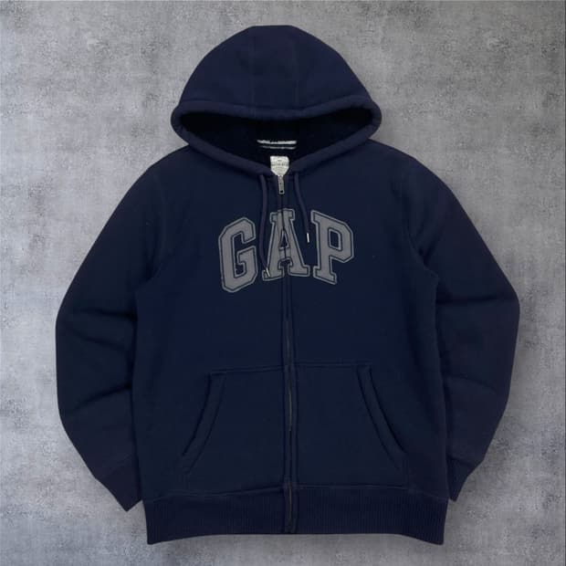 GAP 네이비 컬러 스펠아웃 빅로고 기모 후드 집업