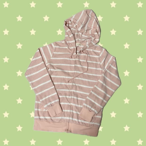 일본 빈티지 갸루 딸기우유빛 수면 후드집업