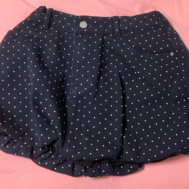 네이비 벌룬 도트 치마