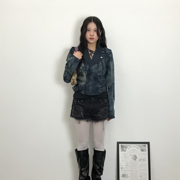 Jpn Y2k Acid Wash Denim Biker Jacket