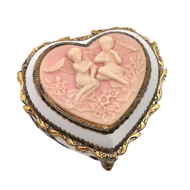 90s 엔틱 천사 카메오 하트 오르골 보석함