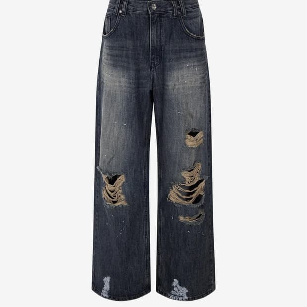 플리즈노팔로우 Jay Destroyed Wide Denim 빈티지 블루