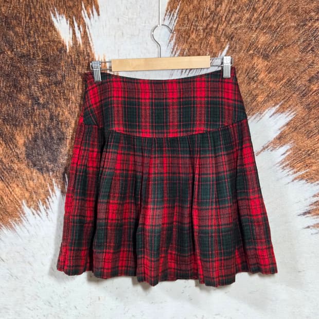 타탄체크 레드 플리츠 미니 스커트