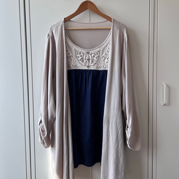 Vintage 도트 레이스 바선생 레이어드 원피스