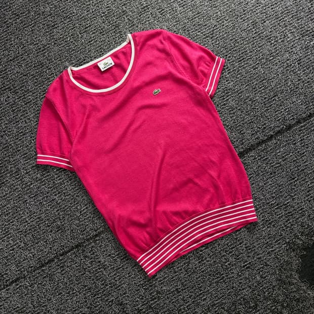 라코스테 우먼스 자수로고 반팔 니트 핑크 4210