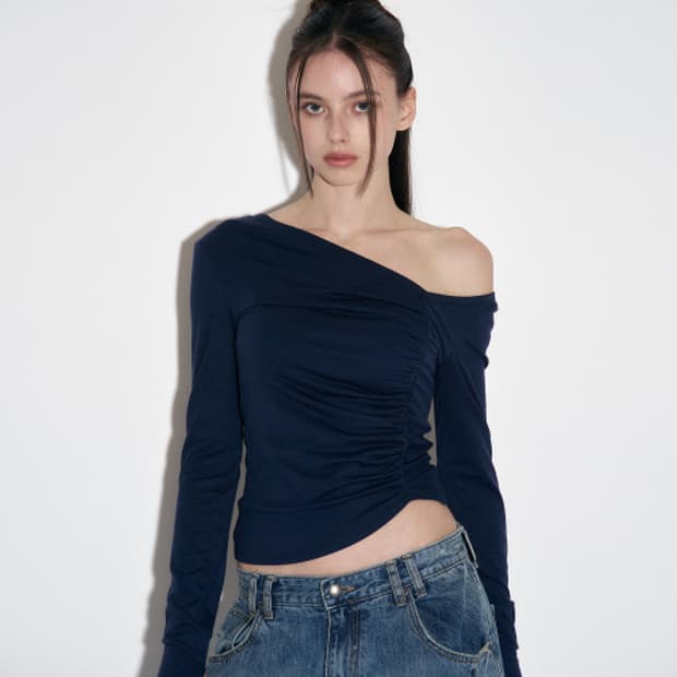 플리즈노팔로우 헤이든 언발 셔링 롱슬리브 블루네이비