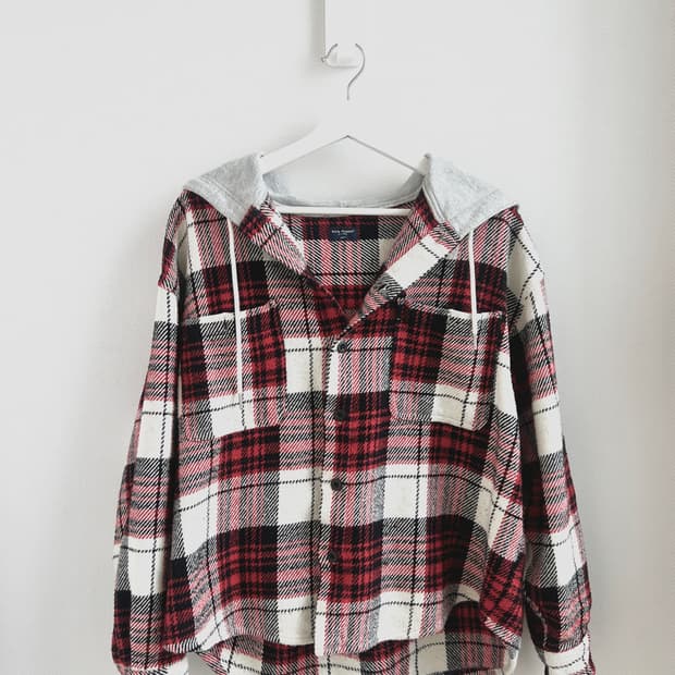 emo 체크 셔츠 후드