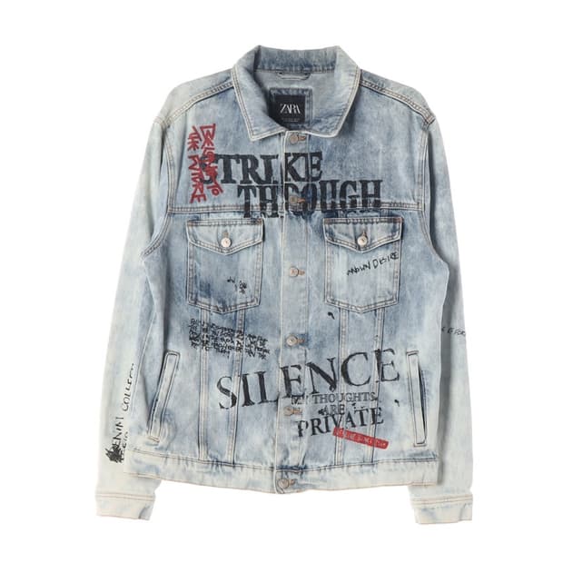 ZARA 그래픽 레터링 빈티지 워싱 데님 자켓 XL