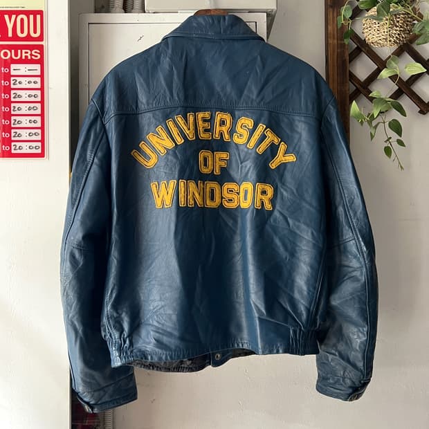 [L]80s USA 빈티지 WINDSOR 유니버시티 비건레더 바시티 자켓