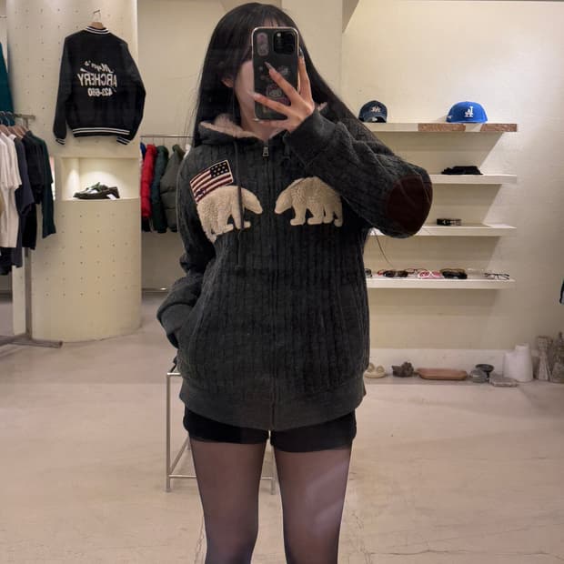 지프 곰 패치 양털 후드집업 U891