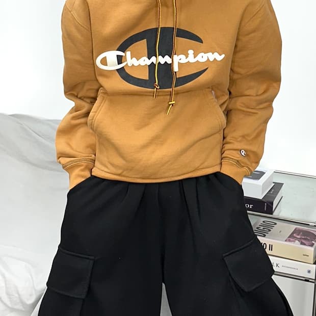챔피온 x 팀버랜드 빅로고 쉐르파 된장 후드티 S