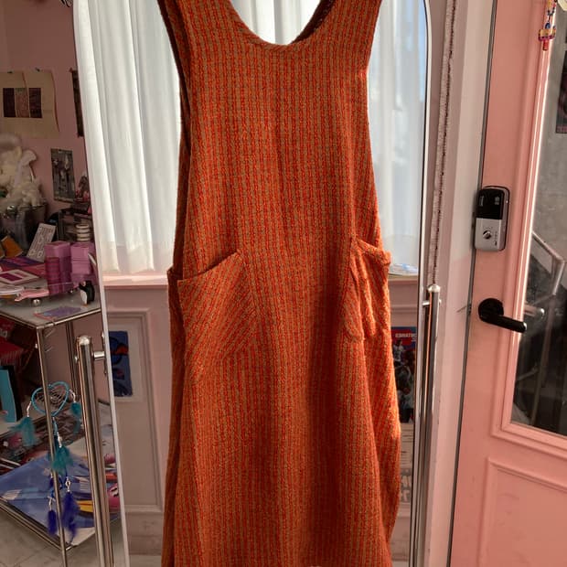 빈티지 오렌지 포켓 나시 니트 원피스