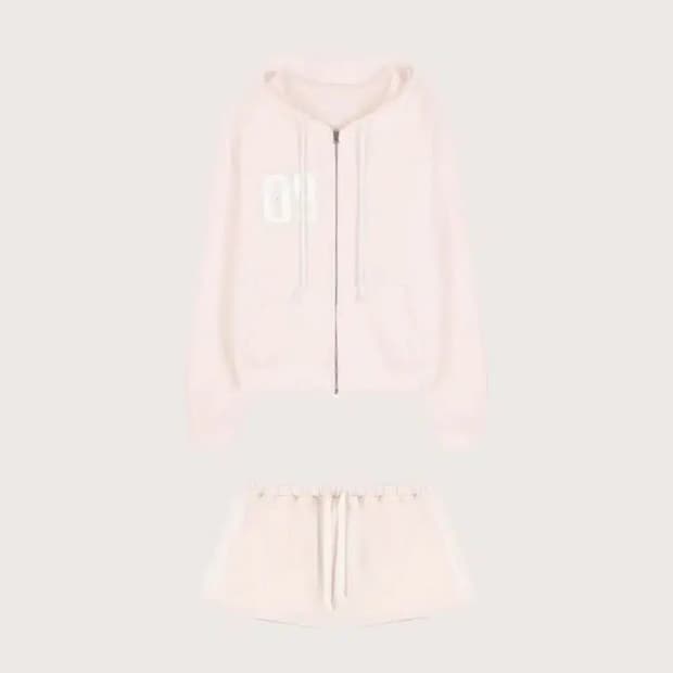 클리시어 09 넘버링 후드집업 스커트 세트 핑크 논기모